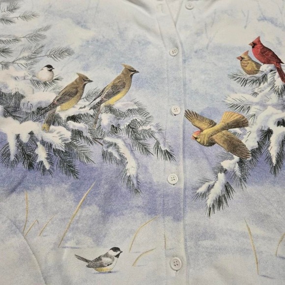 Artisans vintage bird print cardigan winter nature button sweater - Picture 4 of 6